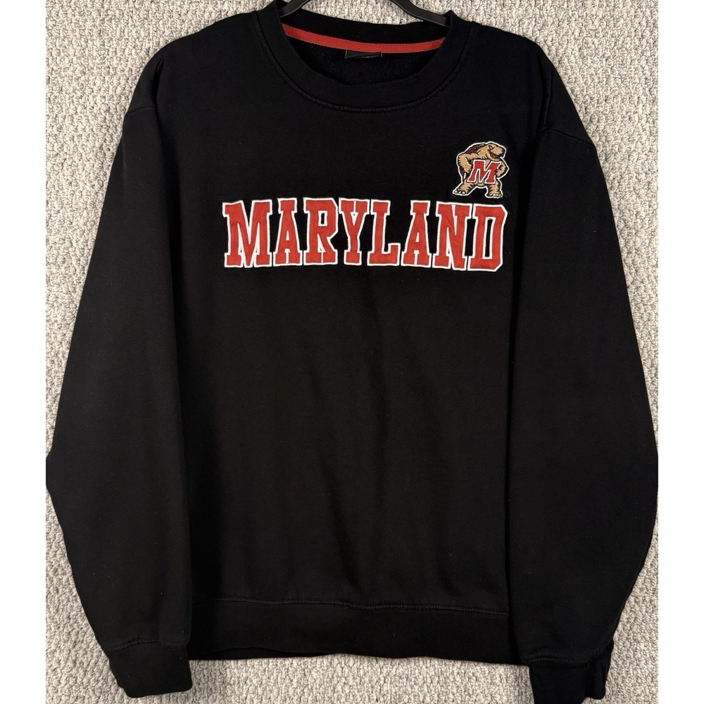 Maryland Terrapins Sweatshirt Mens L NCAA Spellout Logo Crewneck Black